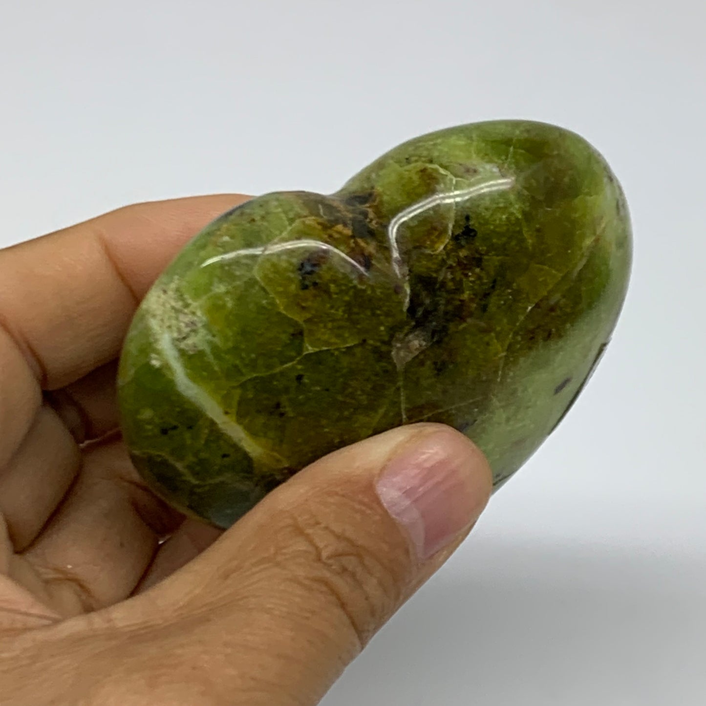 0.28 lbs, 2.4"x2.8"x1.2", Green Opal Heart Polished Gemstone Crystal, B37990