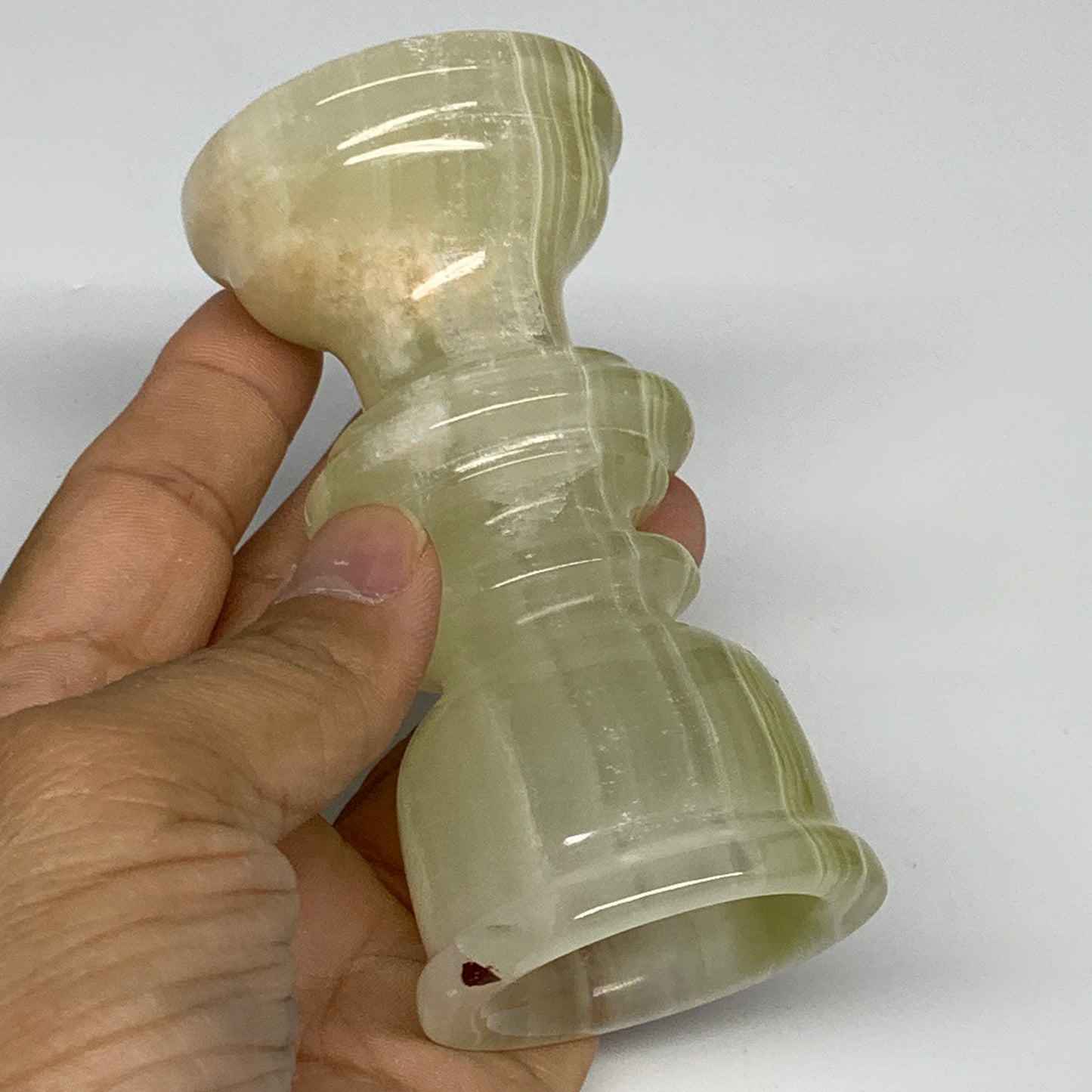 265g, 3.8"x1.9", Natural Green Onyx Candle Holder Gemstone Hand Carved, B32166