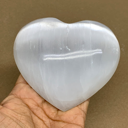 0.87 lbs, 4"x4.3"x1.2", Selenite Half Puffy Heart Crystals, Satin Spar, B36252