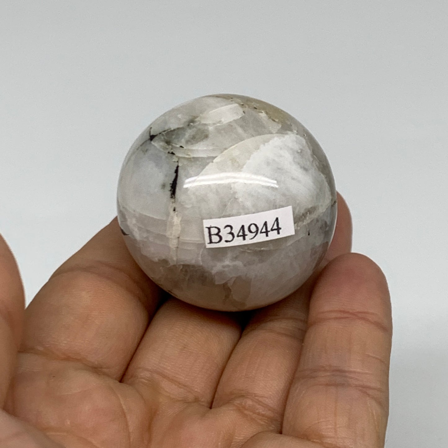79.9g, 1.5"(39mm), Natural Rainbow Moonstone Sphere Ball Gemstone, B34944
