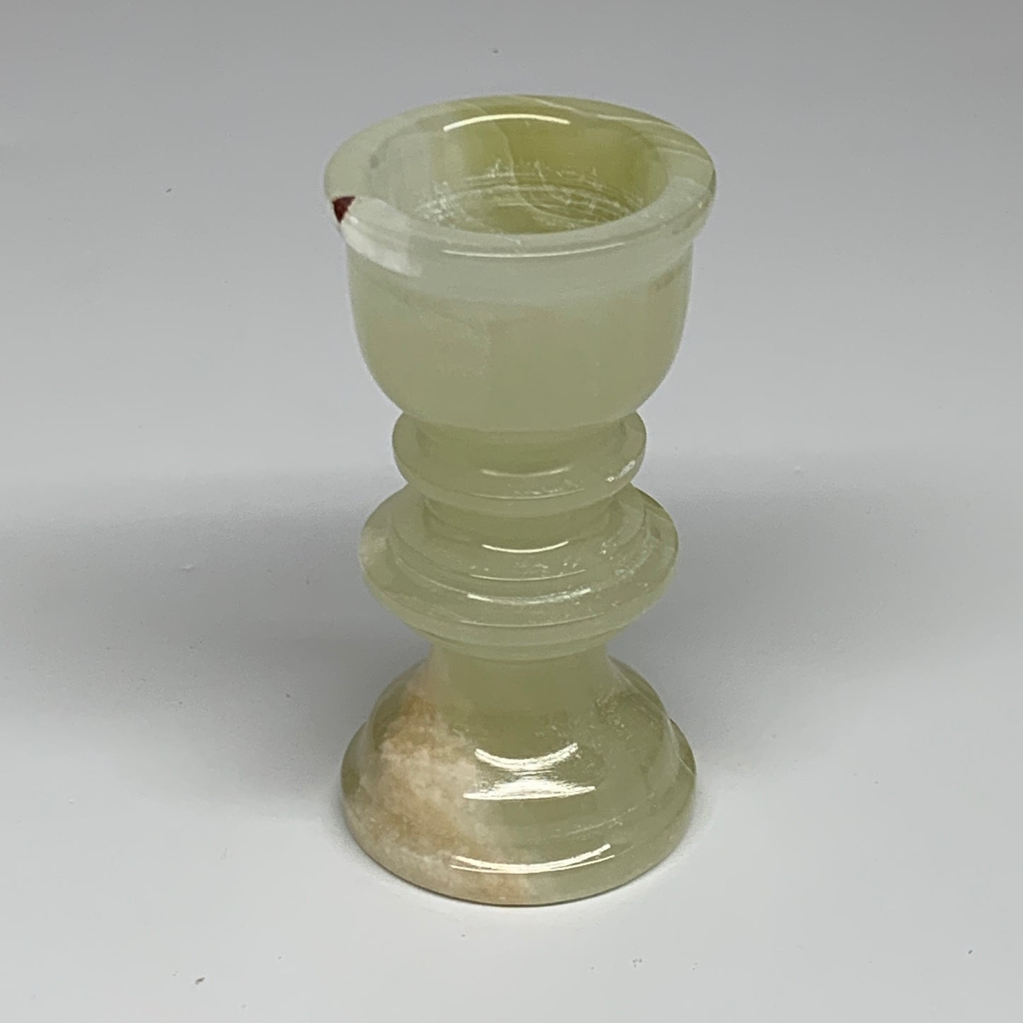 265g, 3.8"x1.9", Natural Green Onyx Candle Holder Gemstone Hand Carved, B32166