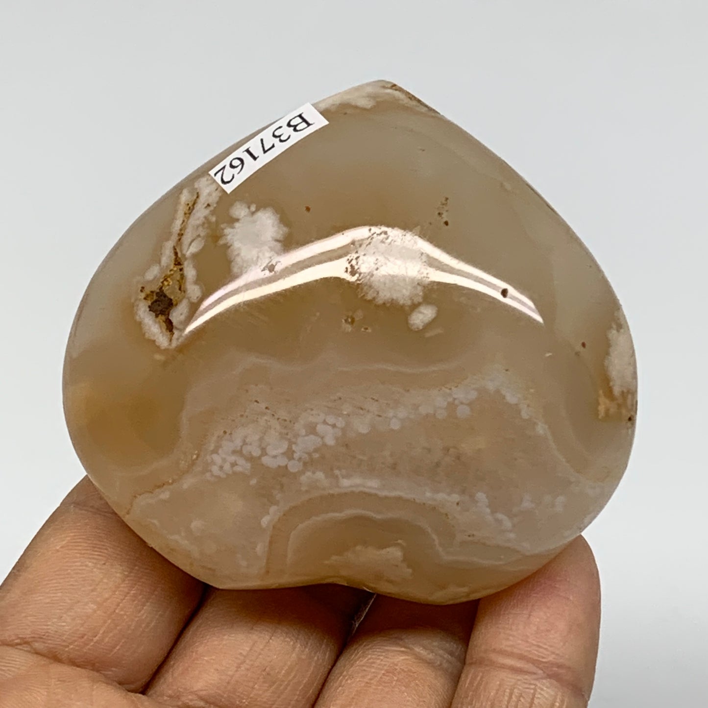 0.34 lbs, 2.4"x2.6"x1.2", Cherry Blossom Flower Agate Heart Crystal, B37162