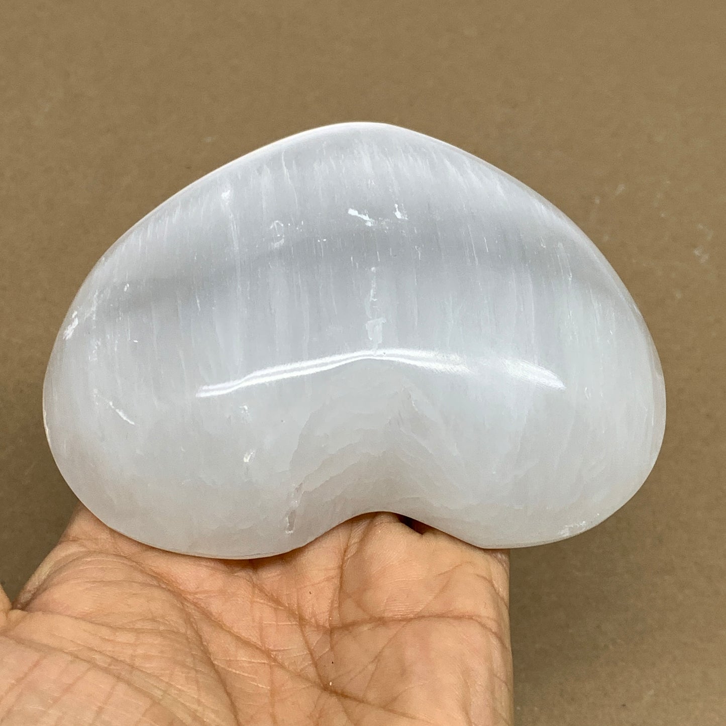 0.87 lbs, 4"x4.3"x1.2", Selenite Half Puffy Heart Crystals, Satin Spar, B36252