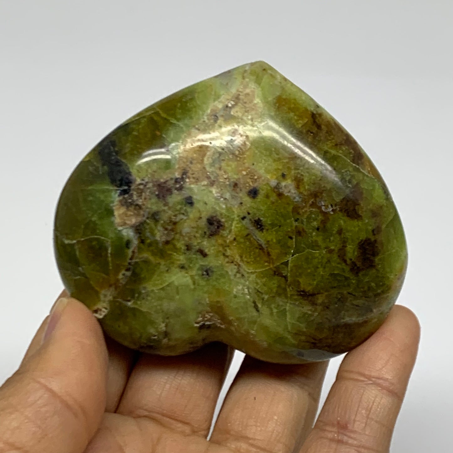 0.28 lbs, 2.4"x2.8"x1.2", Green Opal Heart Polished Gemstone Crystal, B37990