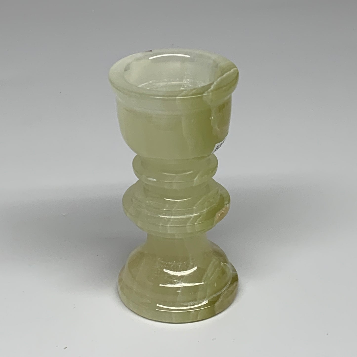 265g, 3.8"x1.9", Natural Green Onyx Candle Holder Gemstone Hand Carved, B32166