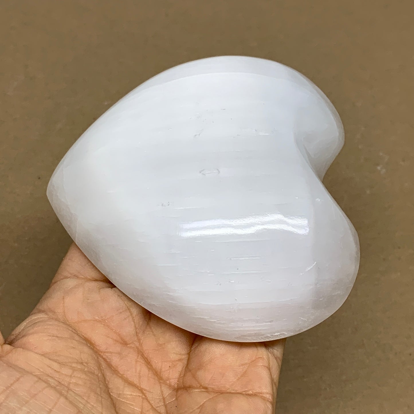 0.87 lbs, 4"x4.3"x1.2", Selenite Half Puffy Heart Crystals, Satin Spar, B36252