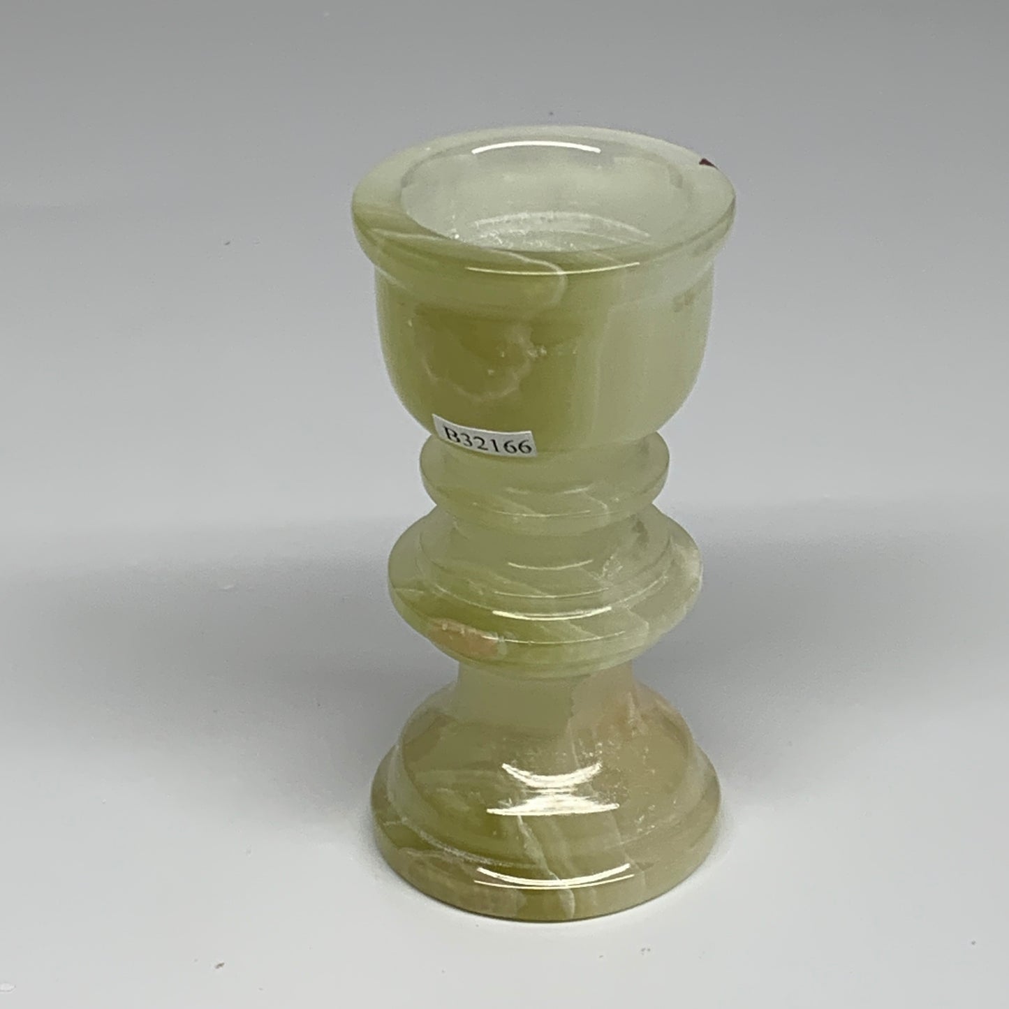 265g, 3.8"x1.9", Natural Green Onyx Candle Holder Gemstone Hand Carved, B32166