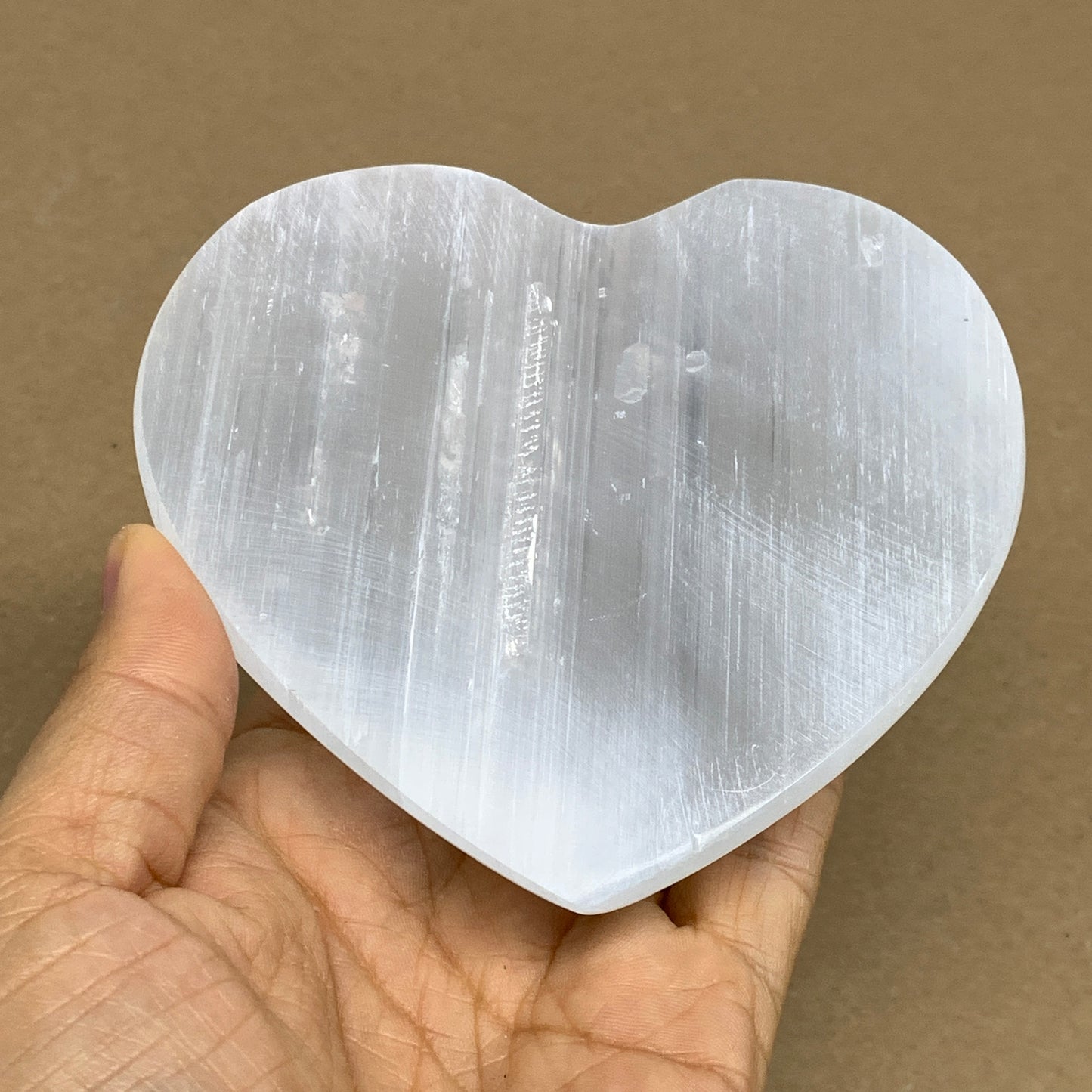 0.87 lbs, 4"x4.3"x1.2", Selenite Half Puffy Heart Crystals, Satin Spar, B36252