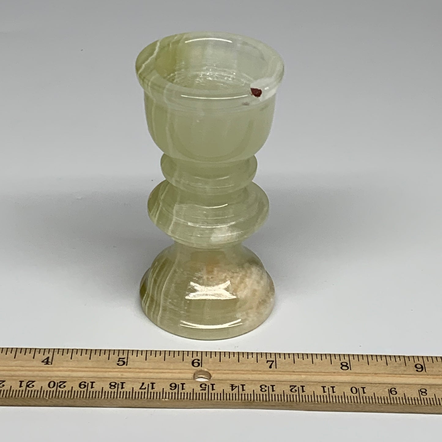 265g, 3.8"x1.9", Natural Green Onyx Candle Holder Gemstone Hand Carved, B32166