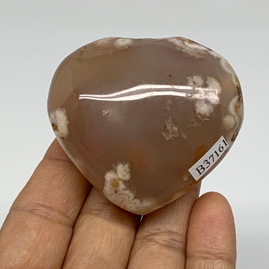 0.26 lbs, 2.1"x2.3"x1.1", Cherry Blossom Flower Agate Heart Crystal, B37161