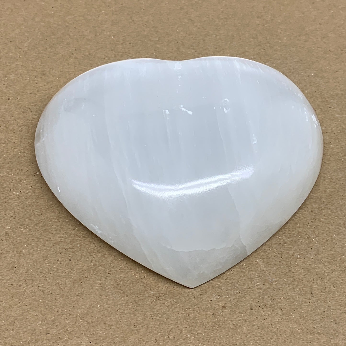 0.87 lbs, 4"x4.3"x1.2", Selenite Half Puffy Heart Crystals, Satin Spar, B36252