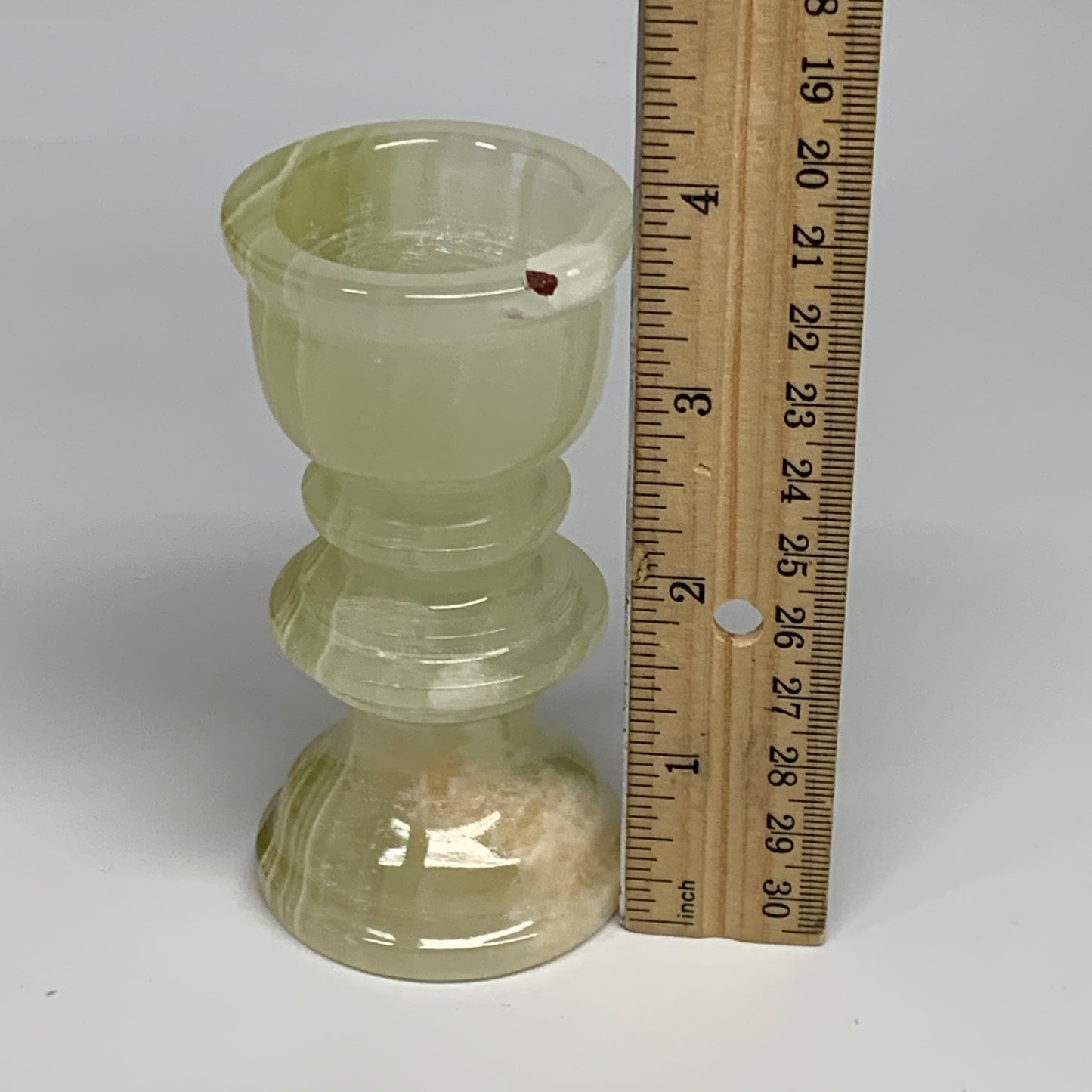 265g, 3.8"x1.9", Natural Green Onyx Candle Holder Gemstone Hand Carved, B32166