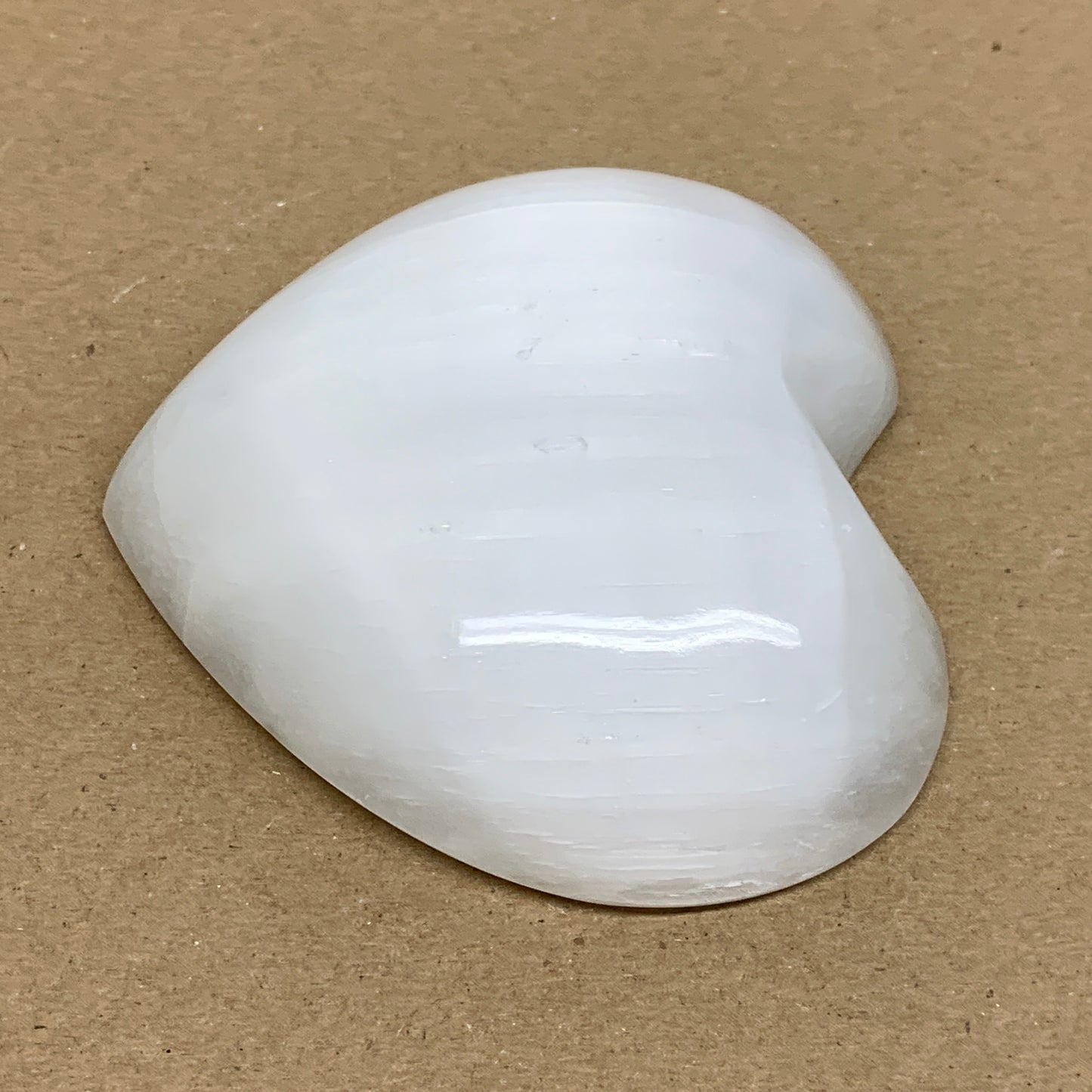 0.87 lbs, 4"x4.3"x1.2", Selenite Half Puffy Heart Crystals, Satin Spar, B36252
