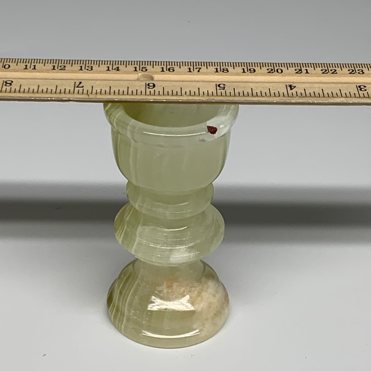 265g, 3.8"x1.9", Natural Green Onyx Candle Holder Gemstone Hand Carved, B32166