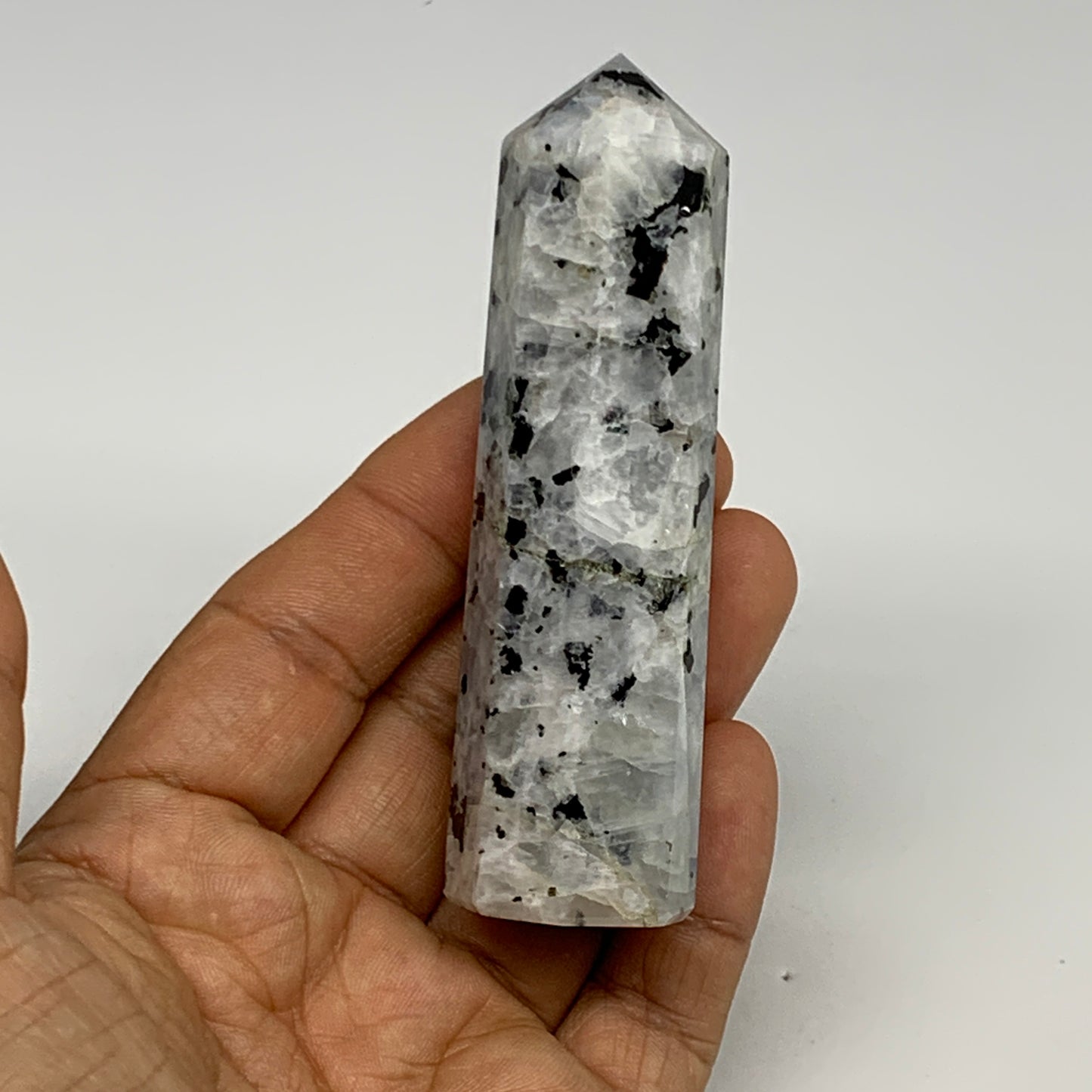 99.2g, 3.5"x0.9", Rainbow Moonstone Tower Obelisk Point Crystal @India, B29260