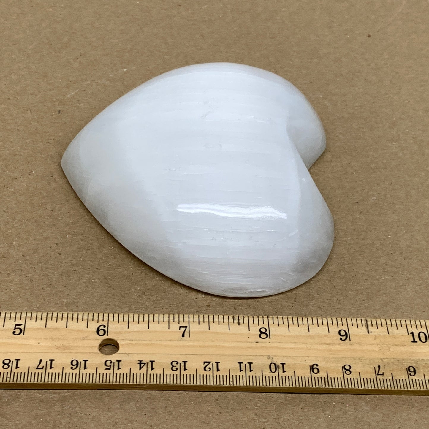 0.87 lbs, 4"x4.3"x1.2", Selenite Half Puffy Heart Crystals, Satin Spar, B36252