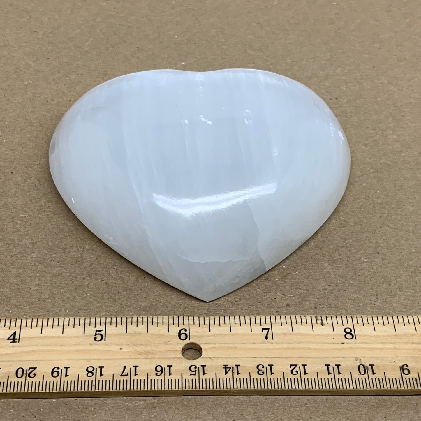 0.87 lbs, 4"x4.3"x1.2", Selenite Half Puffy Heart Crystals, Satin Spar, B36252