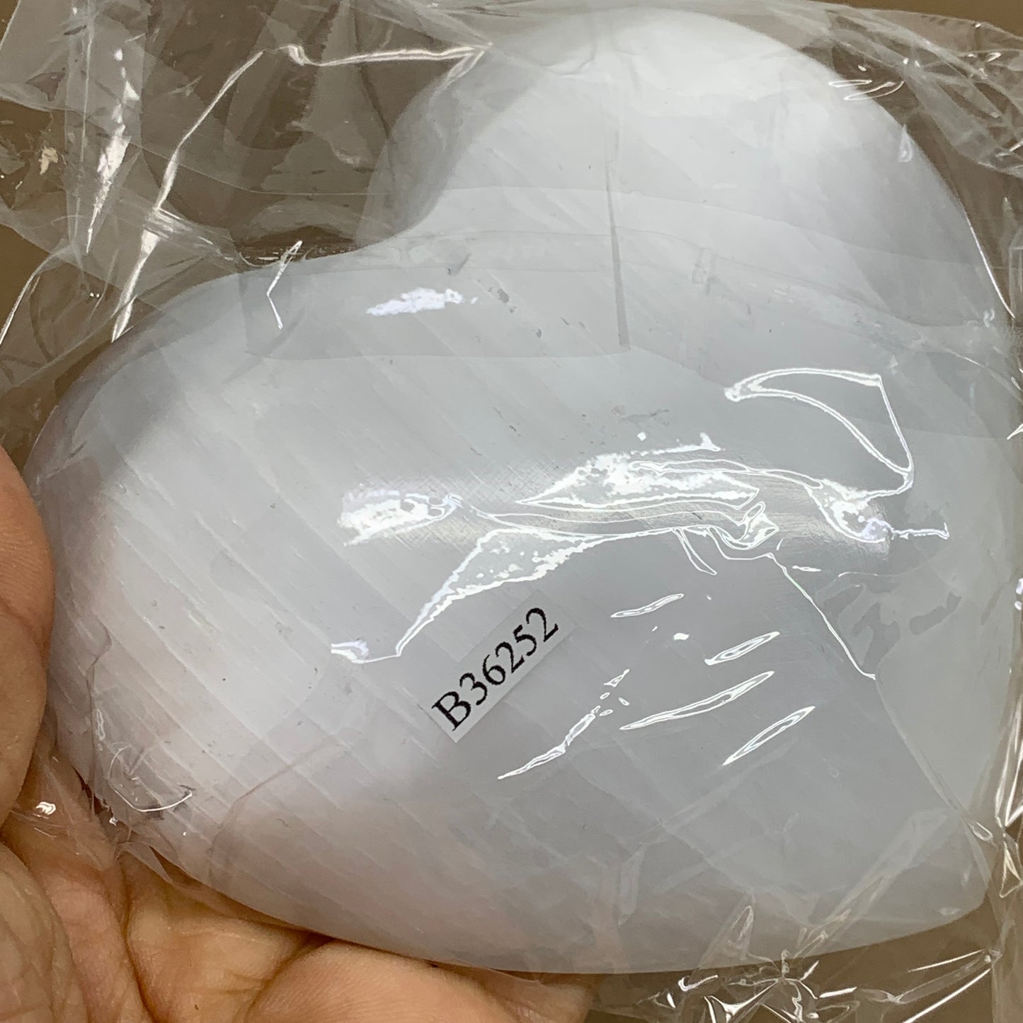 0.87 lbs, 4"x4.3"x1.2", Selenite Half Puffy Heart Crystals, Satin Spar, B36252