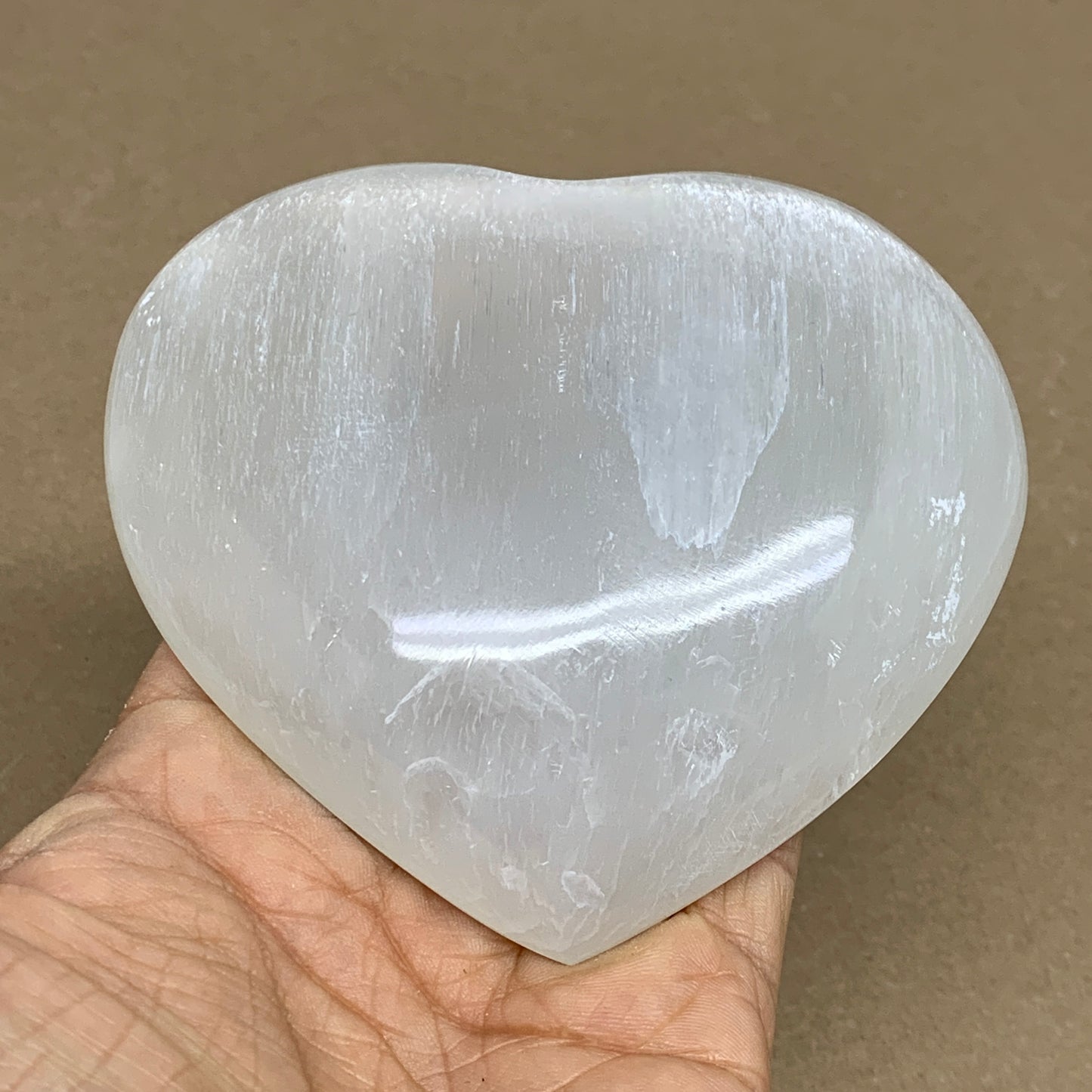 0.69 lbs, 4.1"x4.2"x1", Selenite Half Puffy Heart Crystals, Satin Spar, B36253