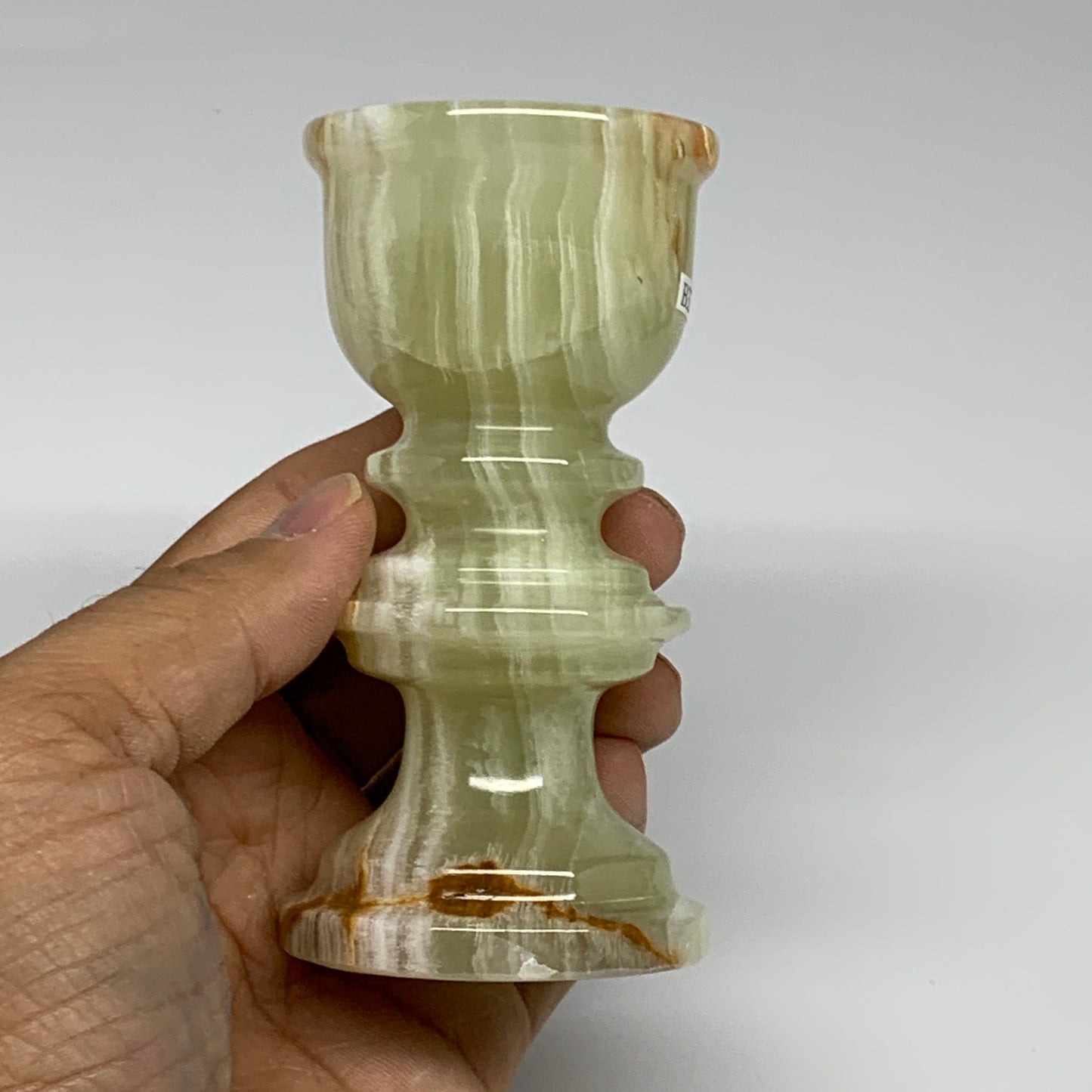 256g, 3.8"x1.9", Natural Green Onyx Candle Holder Gemstone Hand Carved, B32167