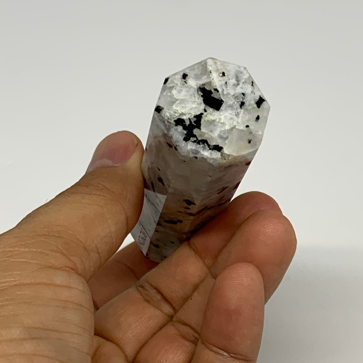 99.2g, 3.5"x0.9", Rainbow Moonstone Tower Obelisk Point Crystal @India, B29260