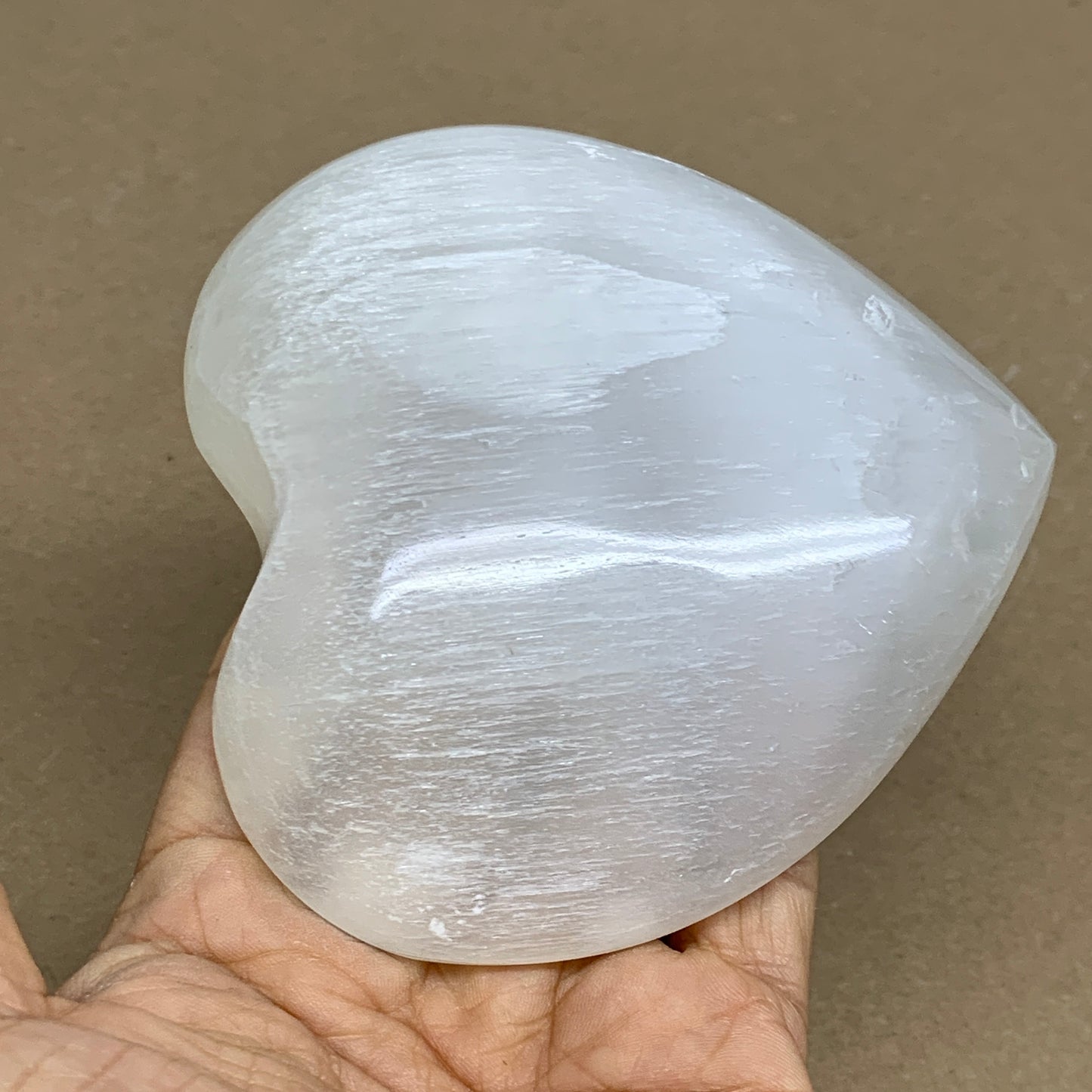 0.69 lbs, 4.1"x4.2"x1", Selenite Half Puffy Heart Crystals, Satin Spar, B36253