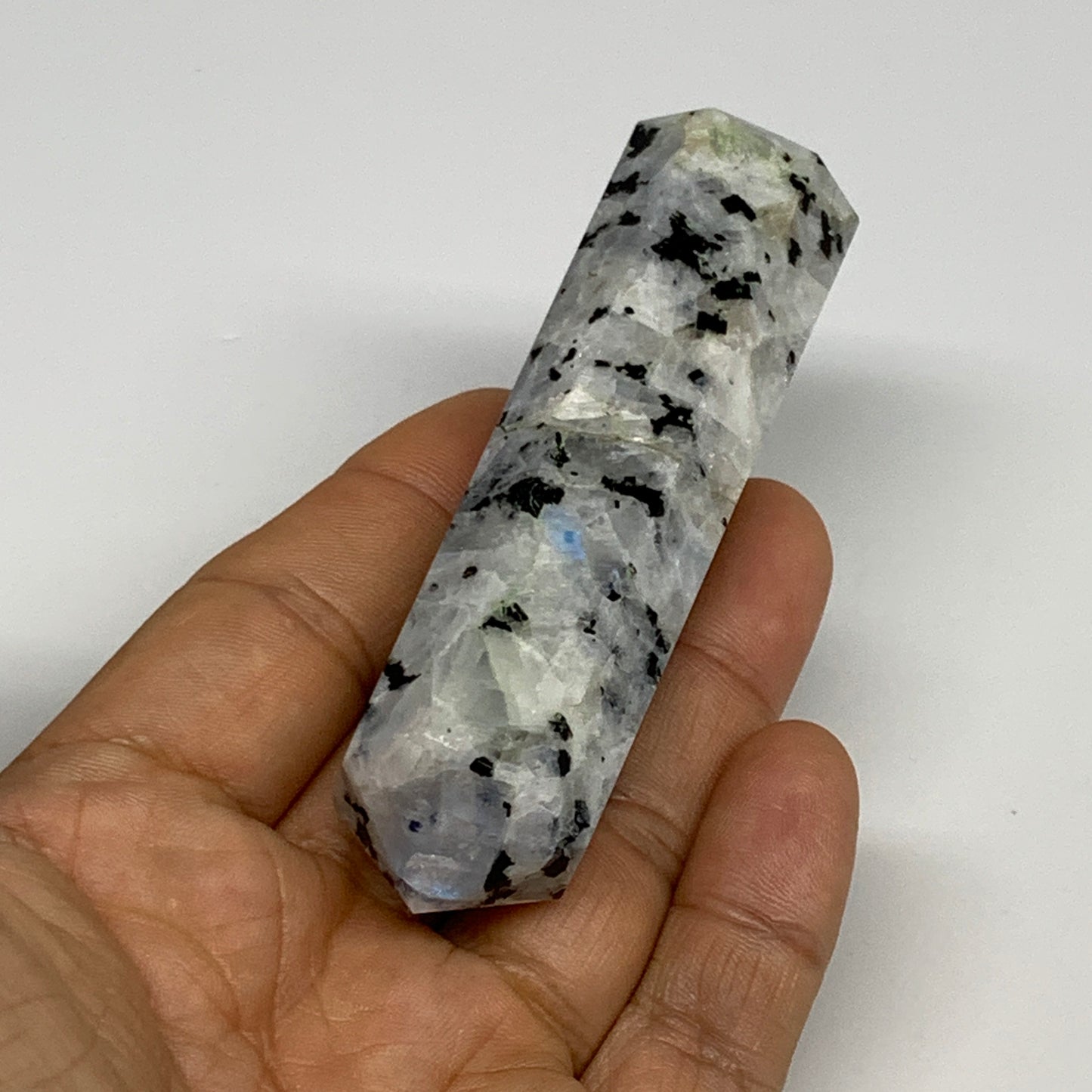 99.2g, 3.5"x0.9", Rainbow Moonstone Tower Obelisk Point Crystal @India, B29260