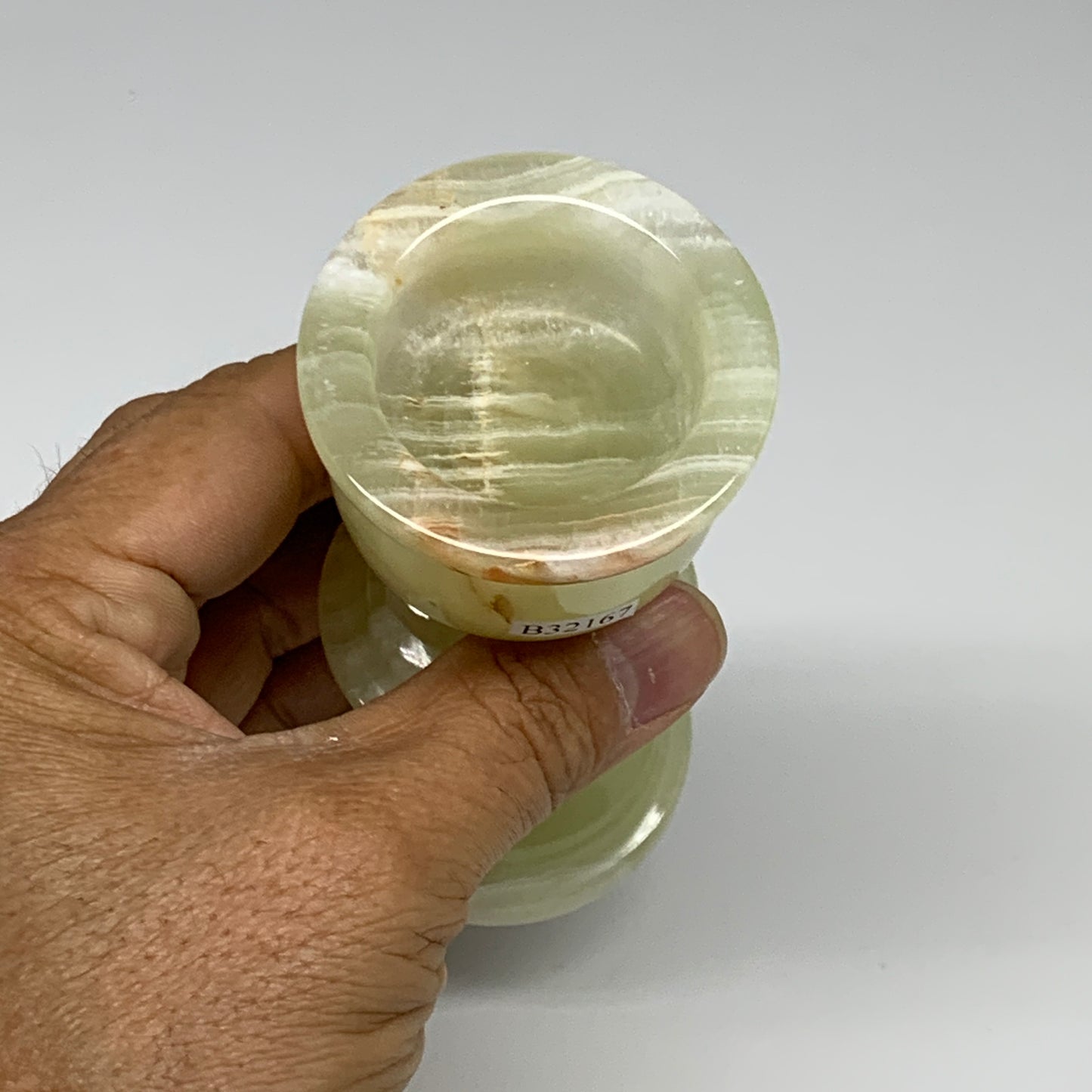 256g, 3.8"x1.9", Natural Green Onyx Candle Holder Gemstone Hand Carved, B32167