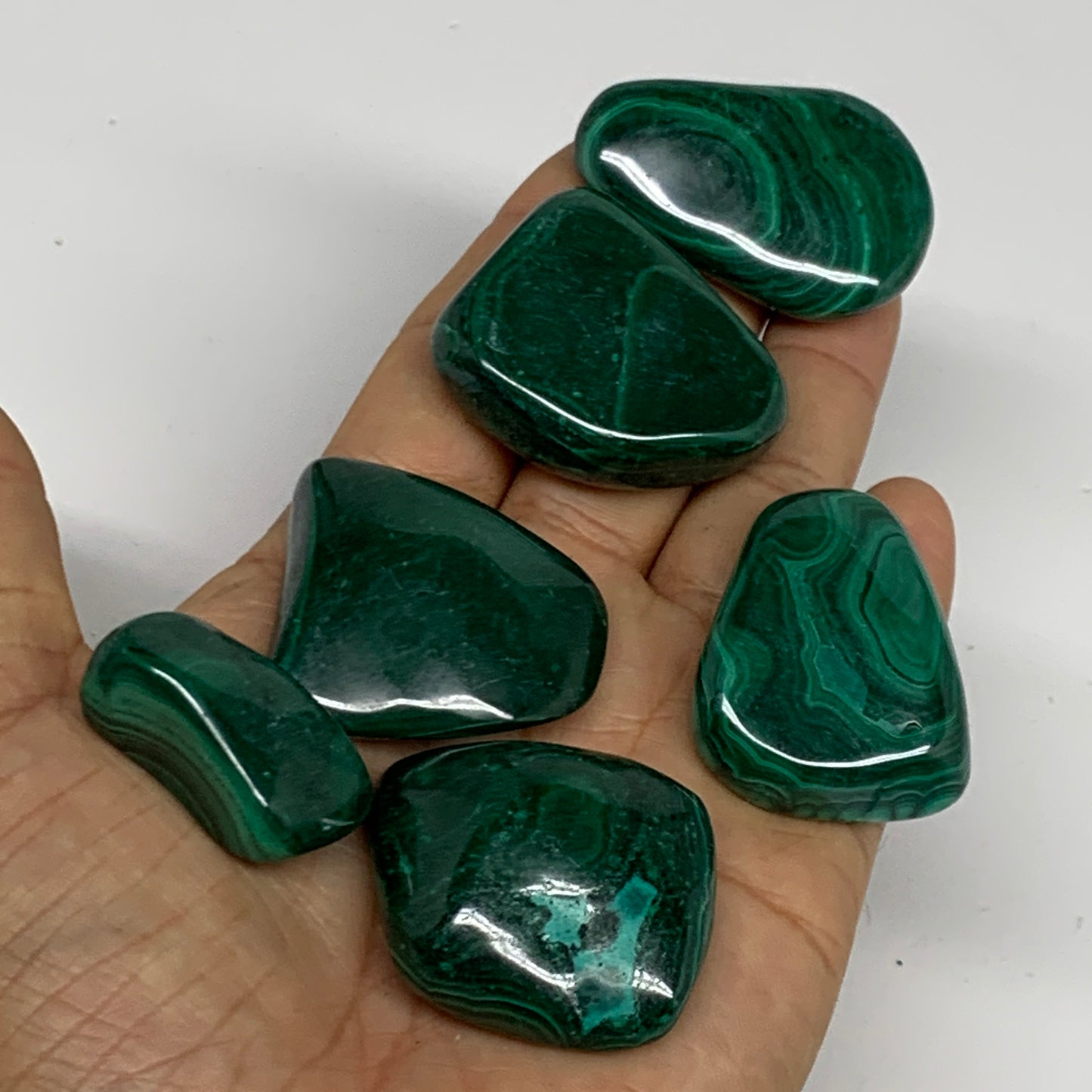 206g, 1.2"-1.7", 6pcs, Natural Malachite Tumbled Polished Gemstone, B32847