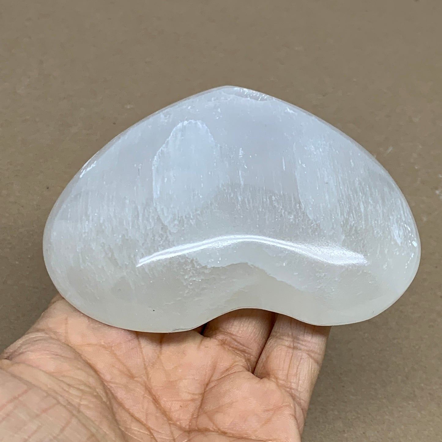 0.69 lbs, 4.1"x4.2"x1", Selenite Half Puffy Heart Crystals, Satin Spar, B36253