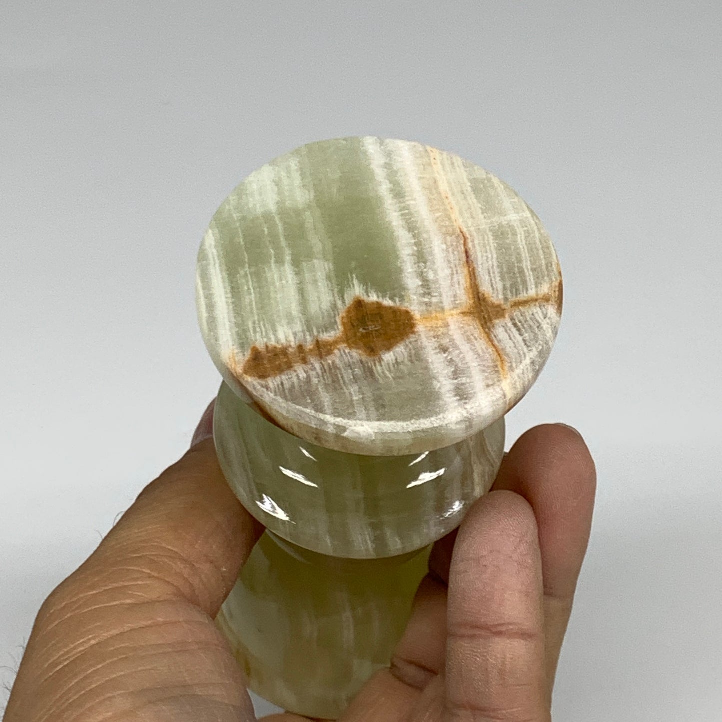 256g, 3.8"x1.9", Natural Green Onyx Candle Holder Gemstone Hand Carved, B32167