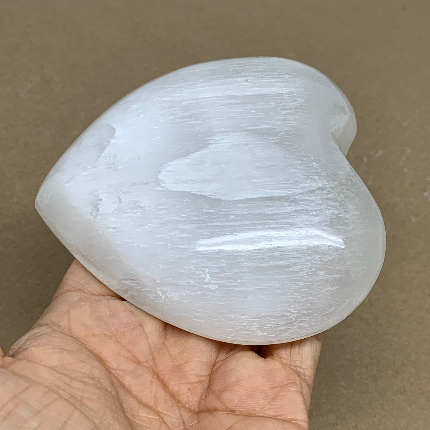 0.69 lbs, 4.1"x4.2"x1", Selenite Half Puffy Heart Crystals, Satin Spar, B36253