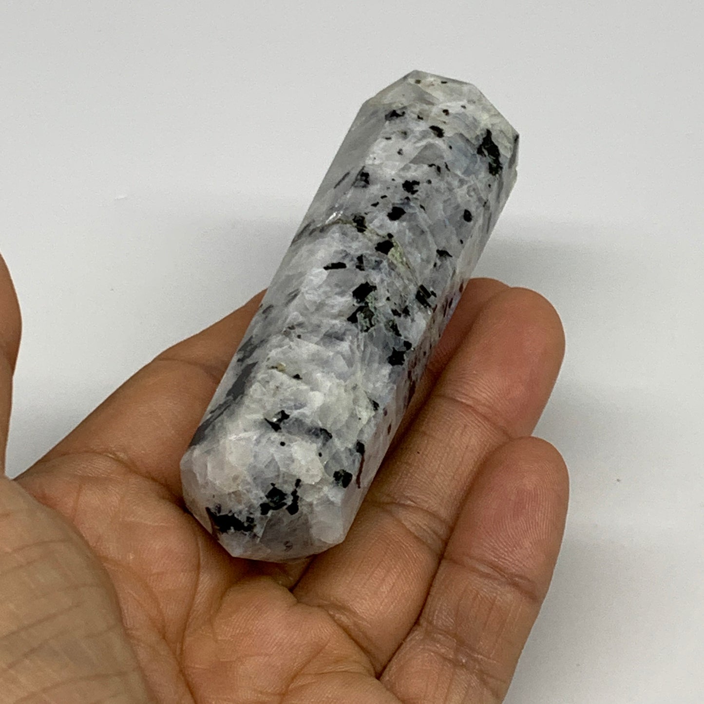 99.2g, 3.5"x0.9", Rainbow Moonstone Tower Obelisk Point Crystal @India, B29260