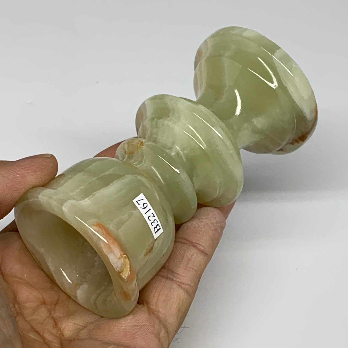 256g, 3.8"x1.9", Natural Green Onyx Candle Holder Gemstone Hand Carved, B32167