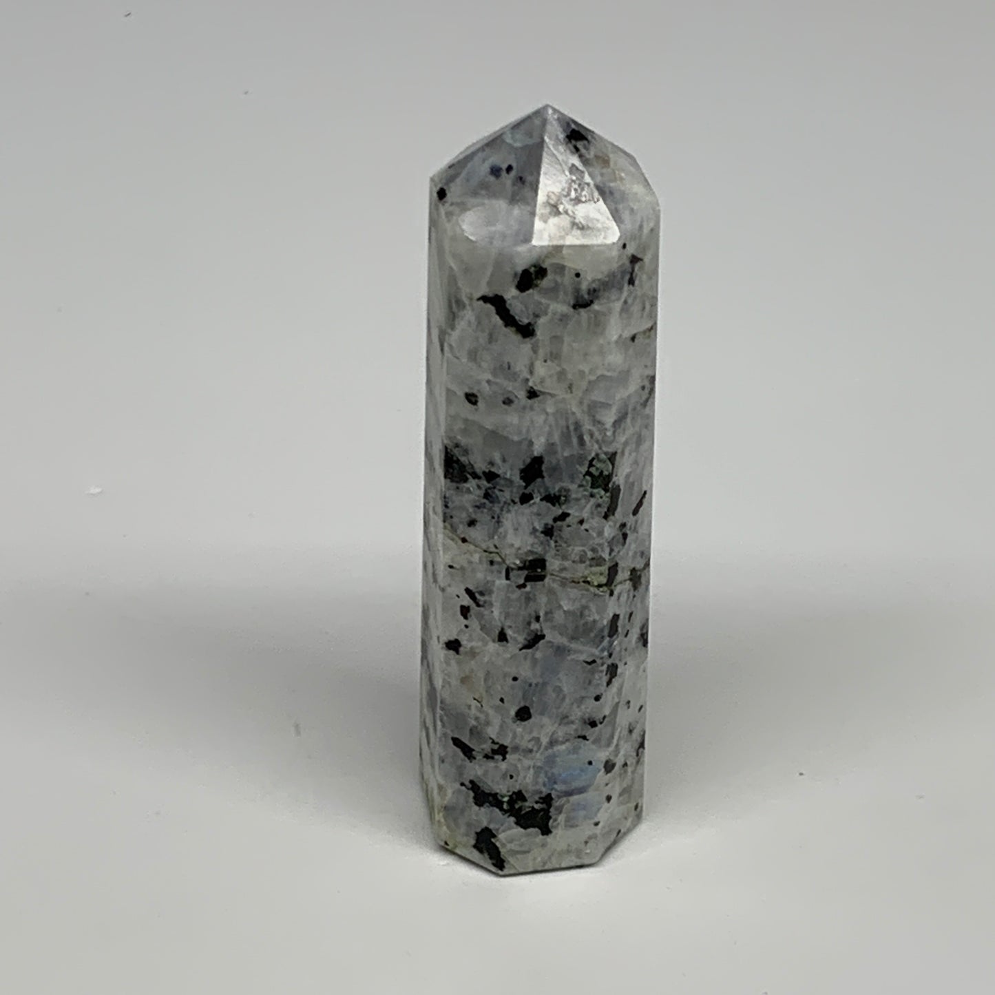 99.2g, 3.5"x0.9", Rainbow Moonstone Tower Obelisk Point Crystal @India, B29260