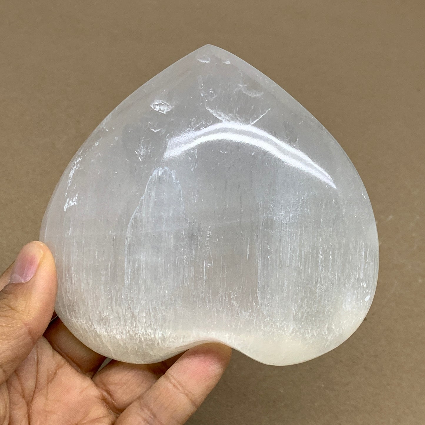 0.69 lbs, 4.1"x4.2"x1", Selenite Half Puffy Heart Crystals, Satin Spar, B36253