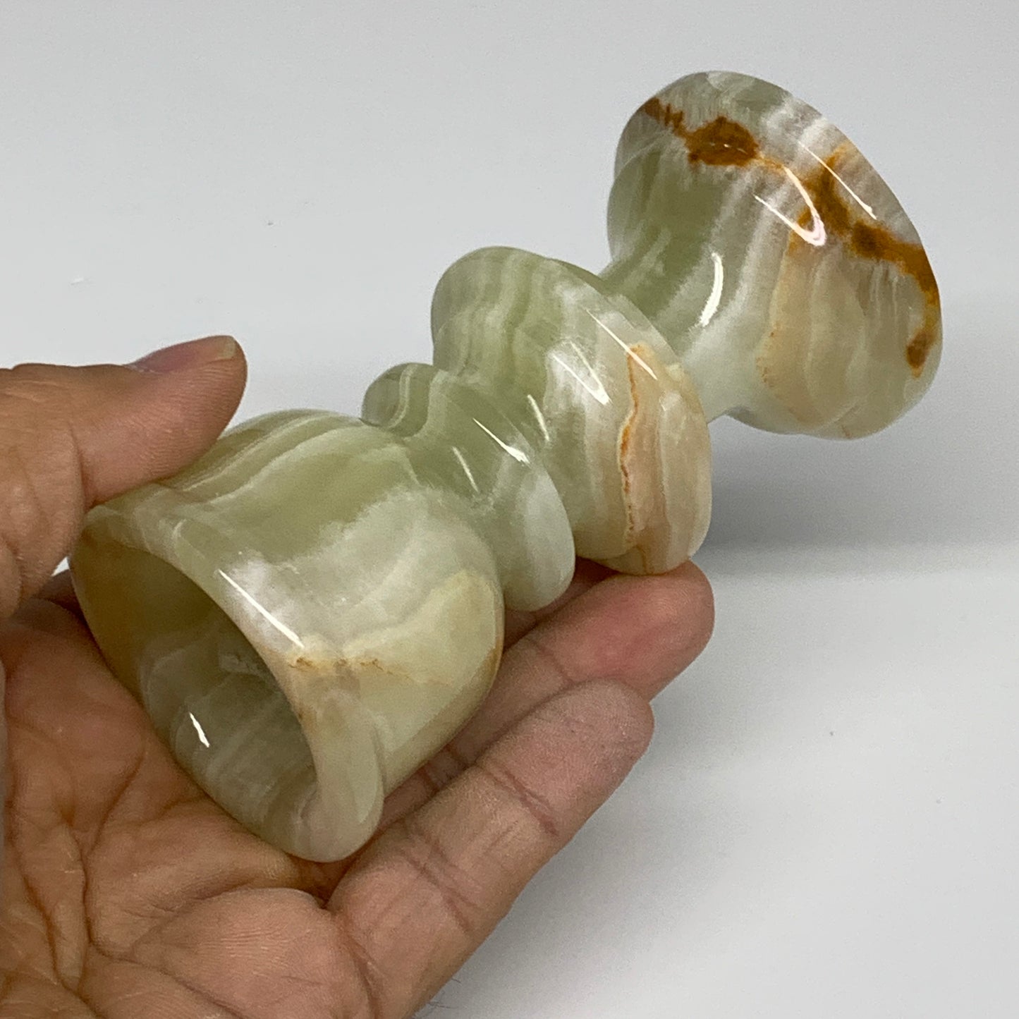 256g, 3.8"x1.9", Natural Green Onyx Candle Holder Gemstone Hand Carved, B32167