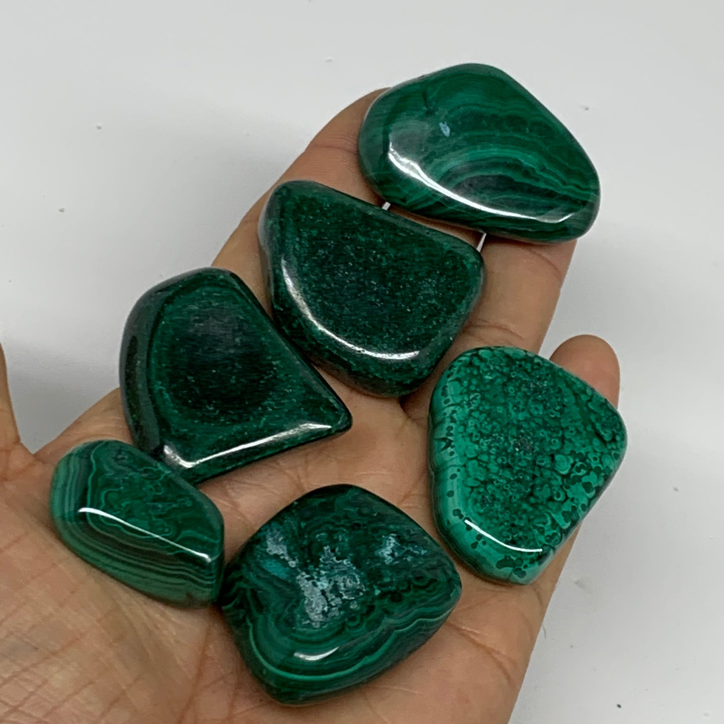206g, 1.2"-1.7", 6pcs, Natural Malachite Tumbled Polished Gemstone, B32847