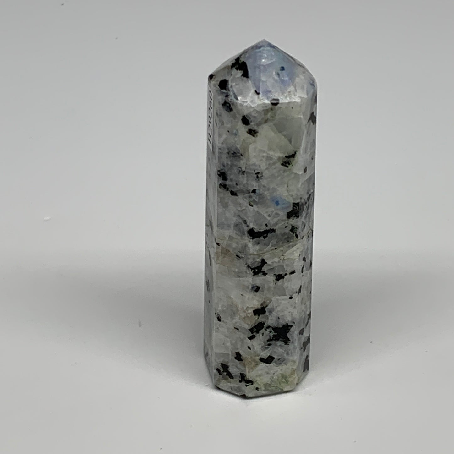 99.2g, 3.5"x0.9", Rainbow Moonstone Tower Obelisk Point Crystal @India, B29260