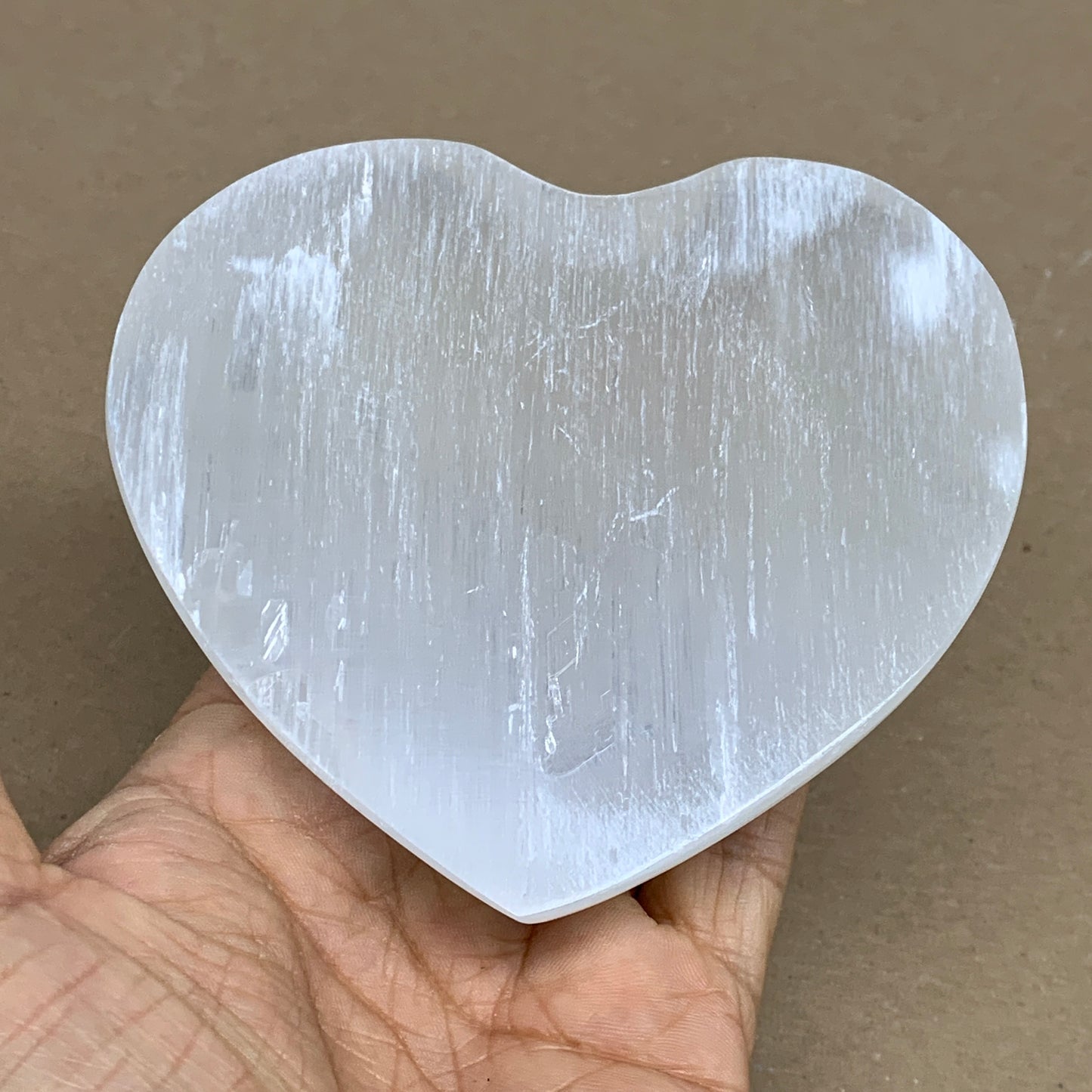0.69 lbs, 4.1"x4.2"x1", Selenite Half Puffy Heart Crystals, Satin Spar, B36253
