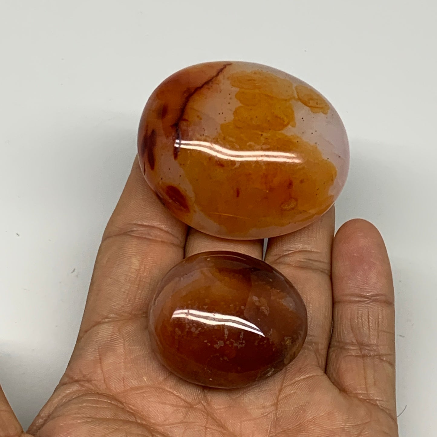 105.3g,1.4"-2", 2pcs, Small Red Carnelian Palm-Stone Gem Crystal Polished,B28474