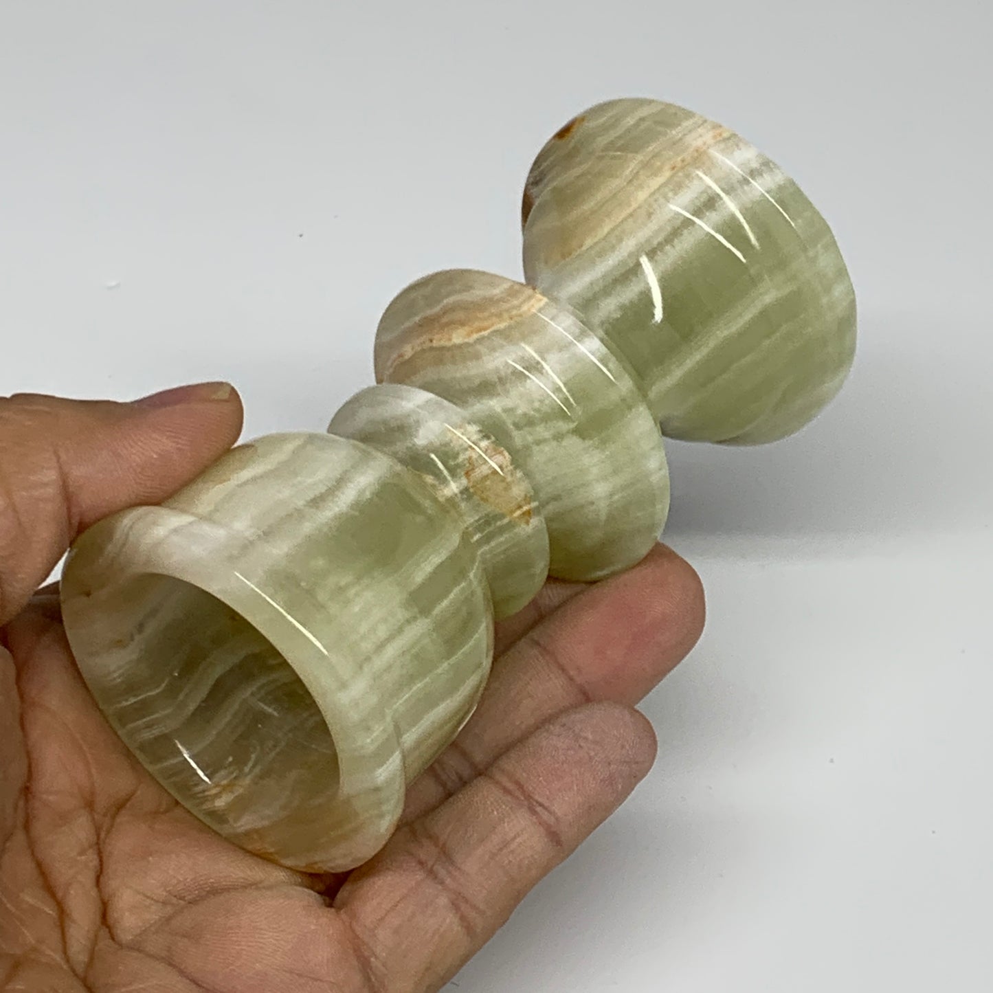 256g, 3.8"x1.9", Natural Green Onyx Candle Holder Gemstone Hand Carved, B32167