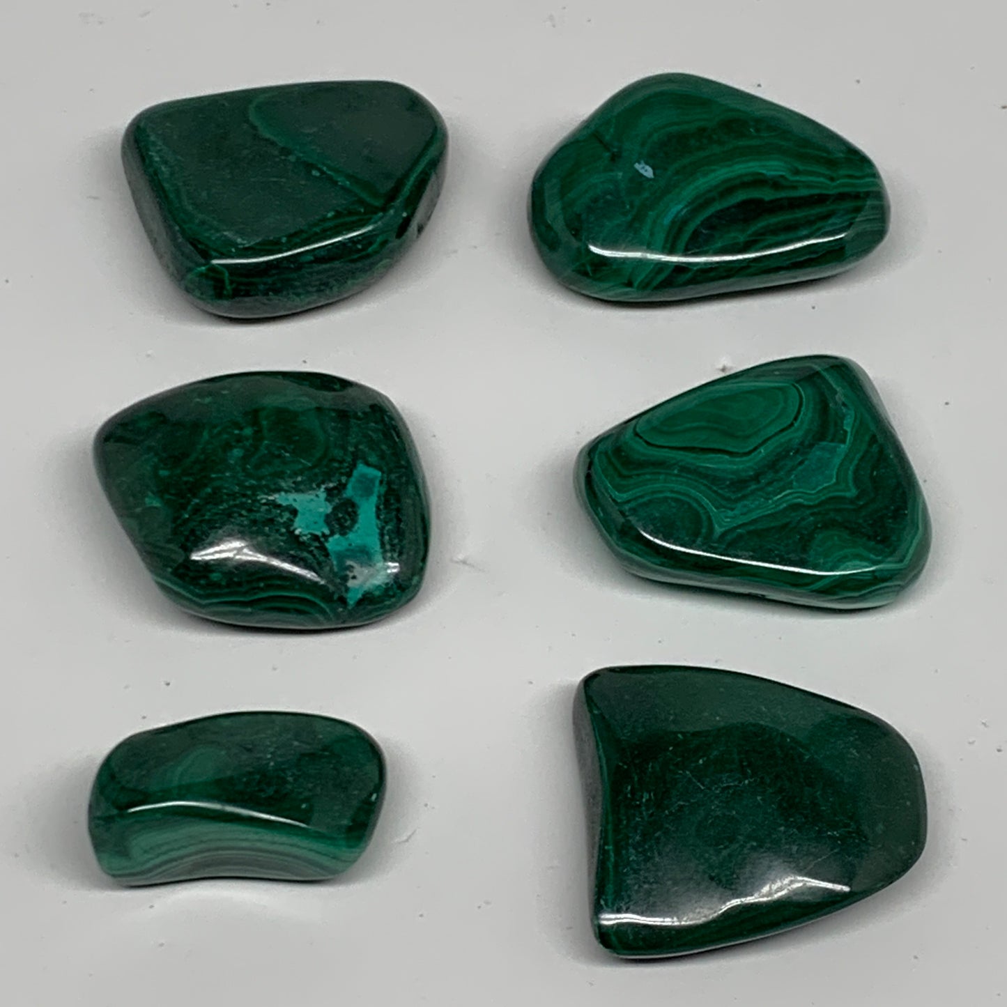 206g, 1.2"-1.7", 6pcs, Natural Malachite Tumbled Polished Gemstone, B32847