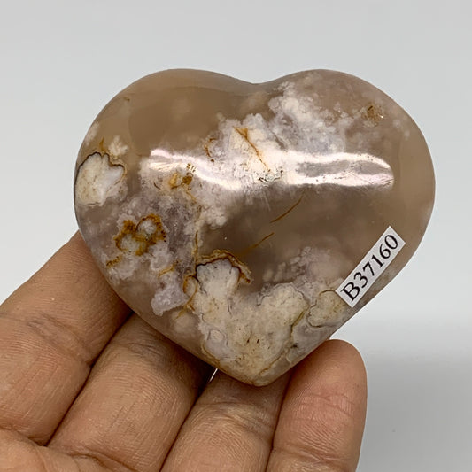0.25 lbs, 2.1"x2.4"x1", Cherry Blossom Flower Agate Heart Crystal, B37160