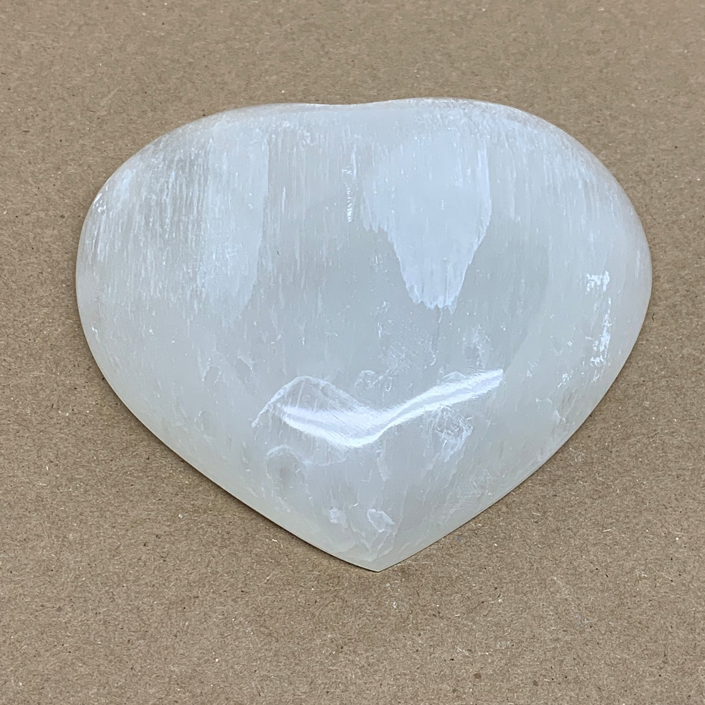 0.69 lbs, 4.1"x4.2"x1", Selenite Half Puffy Heart Crystals, Satin Spar, B36253