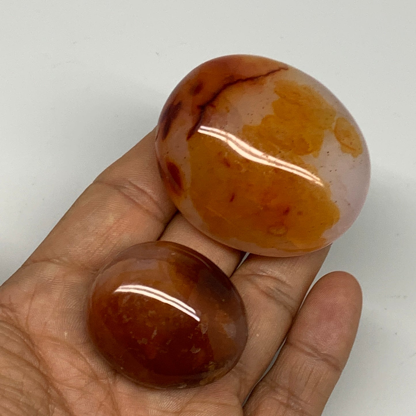 105.3g,1.4"-2", 2pcs, Small Red Carnelian Palm-Stone Gem Crystal Polished,B28474