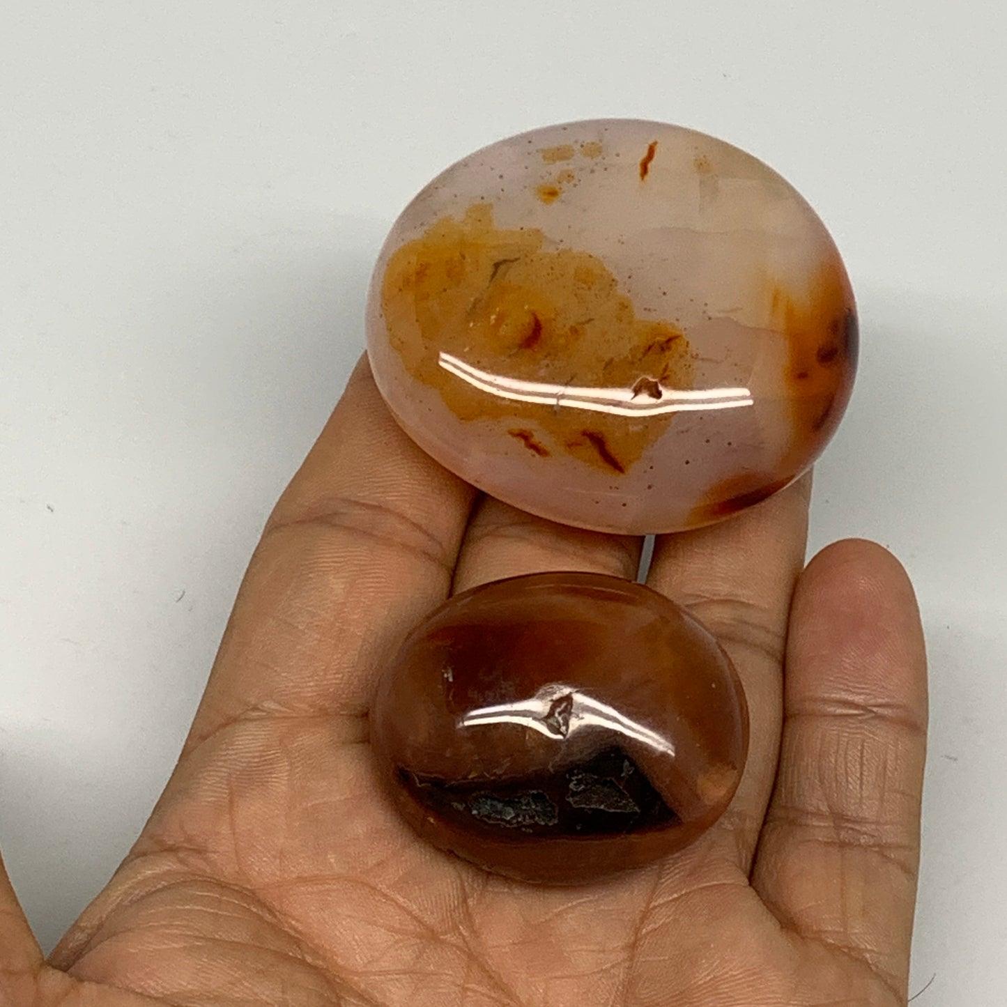 105.3g,1.4"-2", 2pcs, Small Red Carnelian Palm-Stone Gem Crystal Polished,B28474