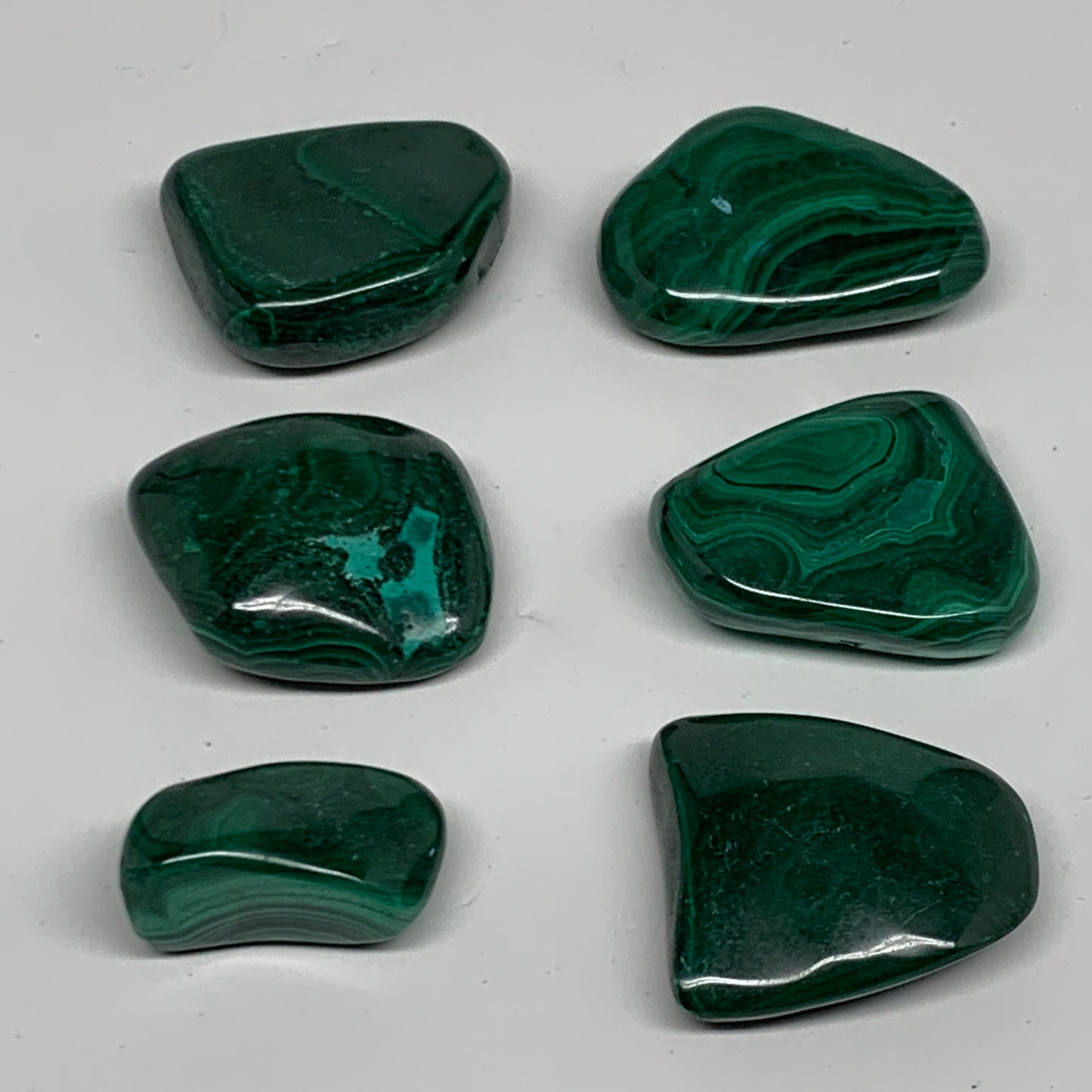 206g, 1.2"-1.7", 6pcs, Natural Malachite Tumbled Polished Gemstone, B32847