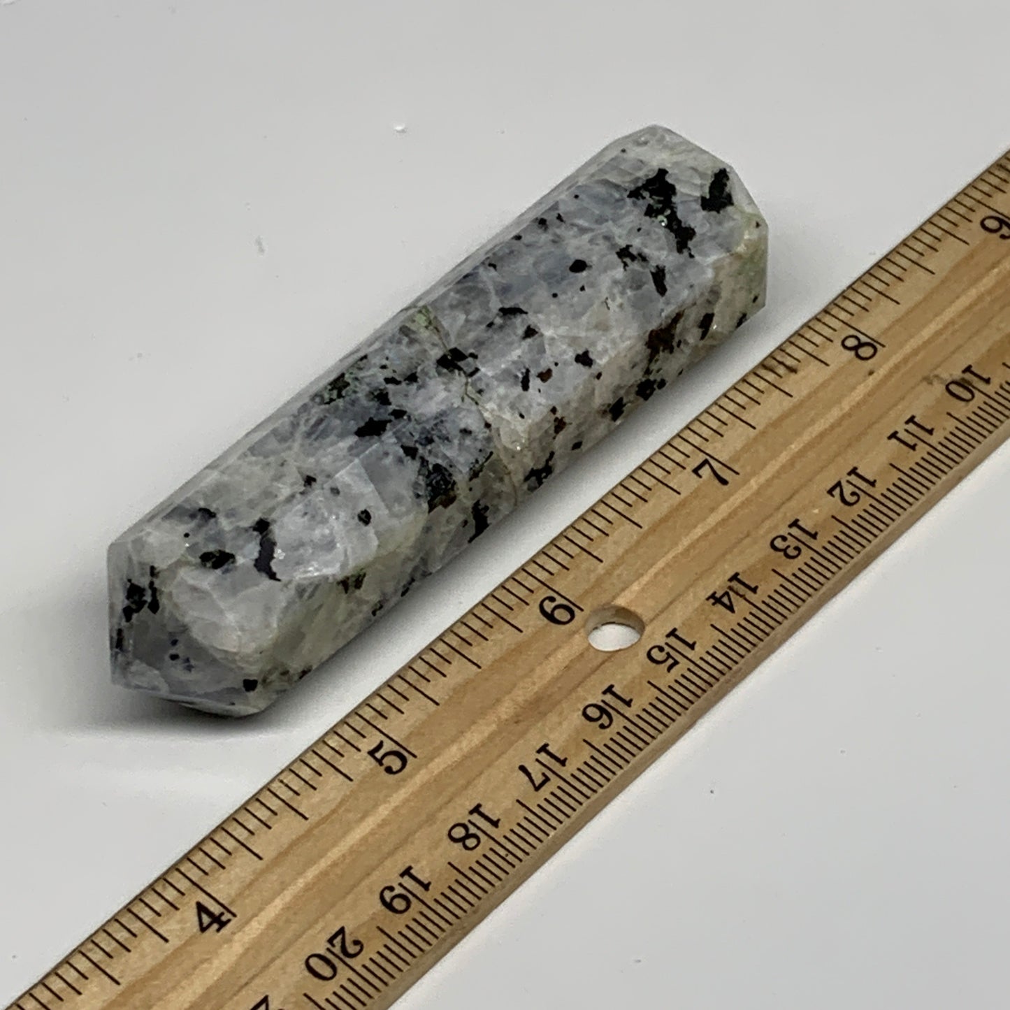 99.2g, 3.5"x0.9", Rainbow Moonstone Tower Obelisk Point Crystal @India, B29260