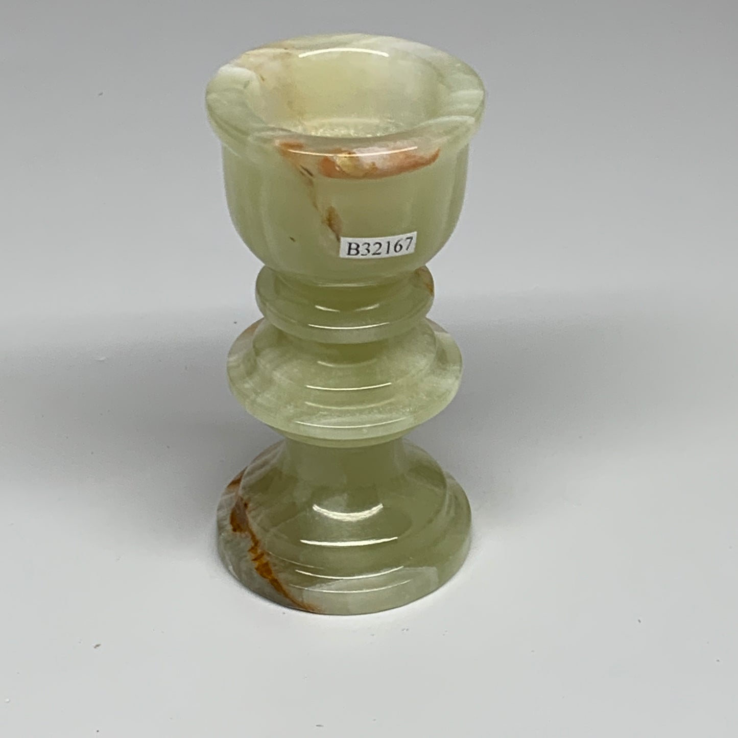 256g, 3.8"x1.9", Natural Green Onyx Candle Holder Gemstone Hand Carved, B32167